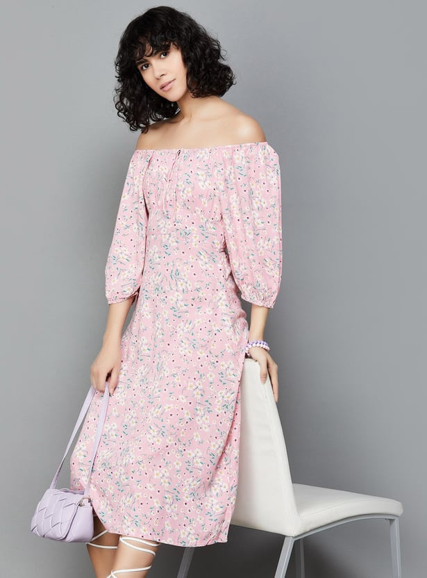 GINGER Women Floral Printed A-Line Midi Dress