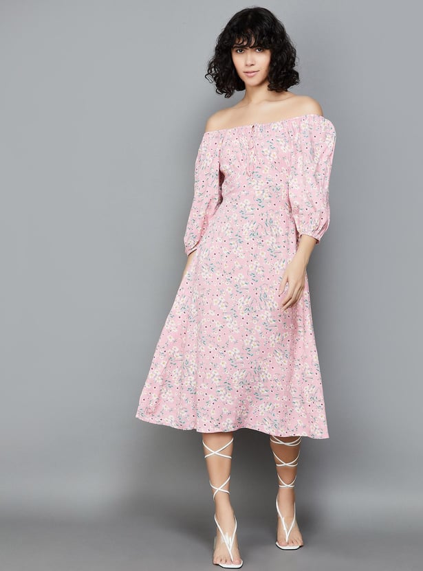 GINGER Women Floral Printed A-Line Midi Dress