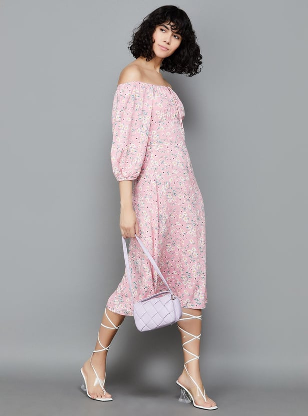 GINGER Women Floral Printed A-Line Midi Dress