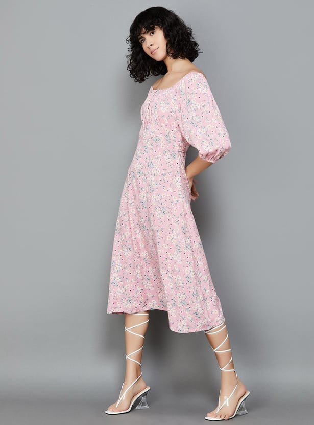GINGER Women Floral Printed A-Line Midi Dress