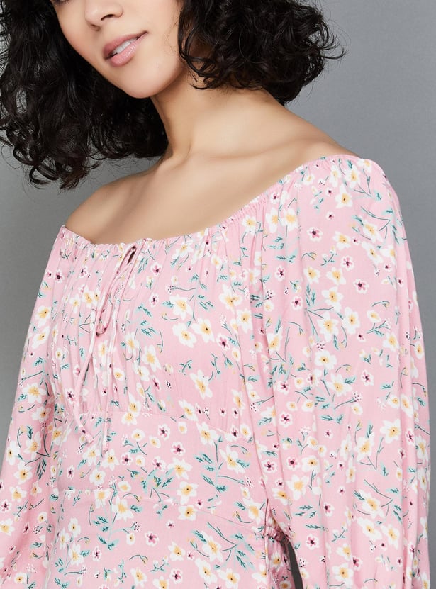 GINGER Women Floral Printed A-Line Midi Dress