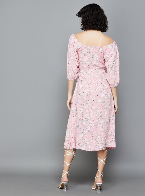 GINGER Women Floral Printed A-Line Midi Dress