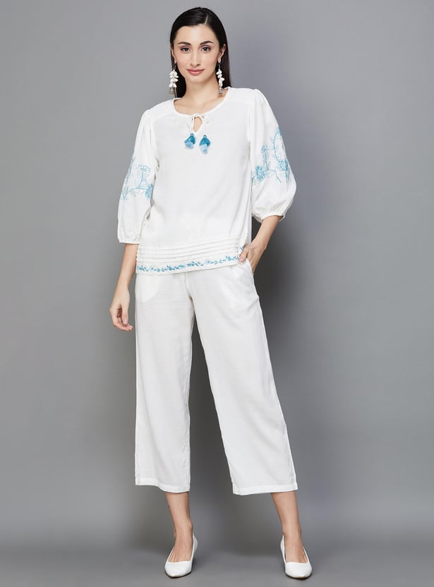 MELANGE Women Solid Elasticated Ethnic Pants