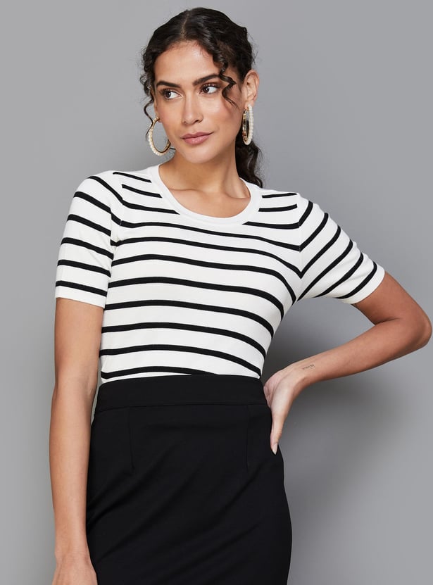 CODE CLASSIC Women Striped Regular Fit T-shirt