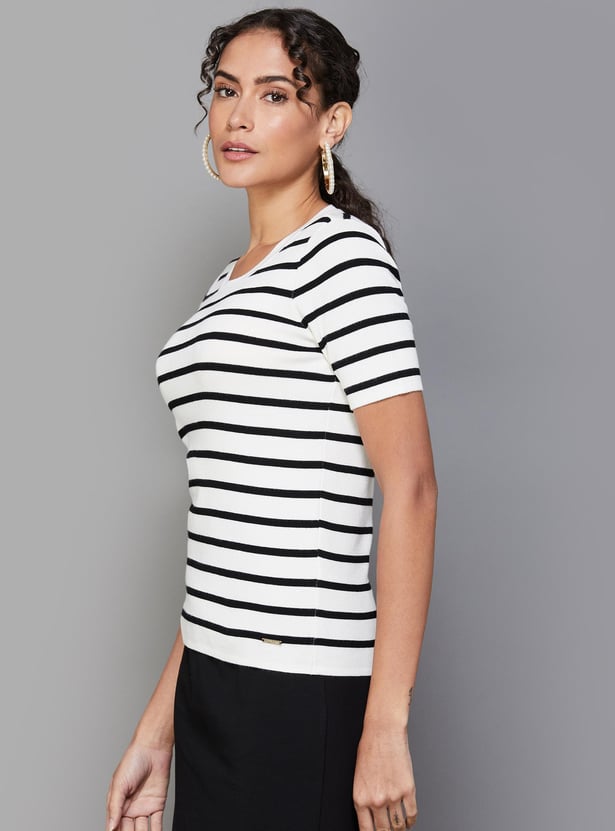 CODE CLASSIC Women Striped Regular Fit T-shirt