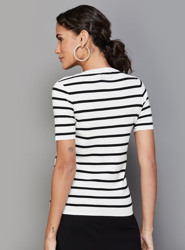 CODE CLASSIC Women Striped Regular Fit T-shirt