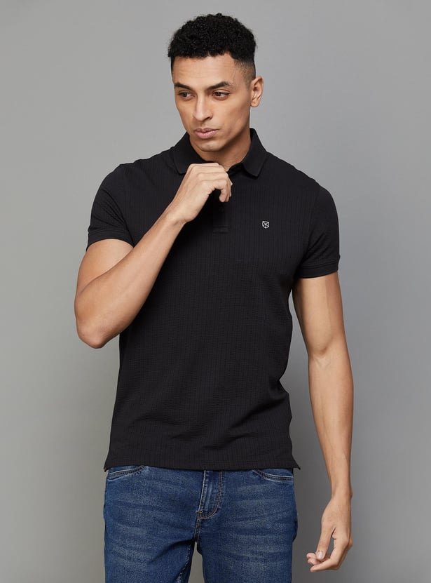 JACK & JONES Men Textured Slim Fit Polo T-shirt