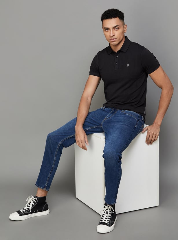 JACK & JONES Men Textured Slim Fit Polo T-shirt