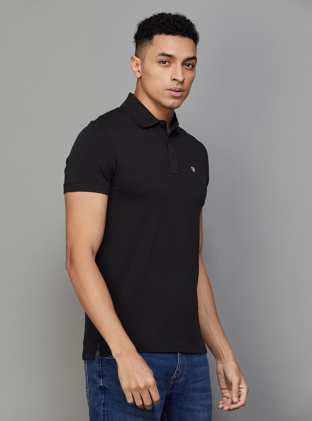 JACK & JONES Men Textured Slim Fit Polo T-shirt