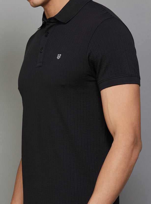 JACK & JONES Men Textured Slim Fit Polo T-shirt