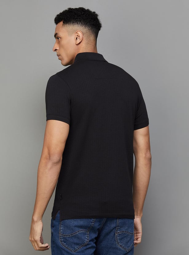 JACK & JONES Men Textured Slim Fit Polo T-shirt