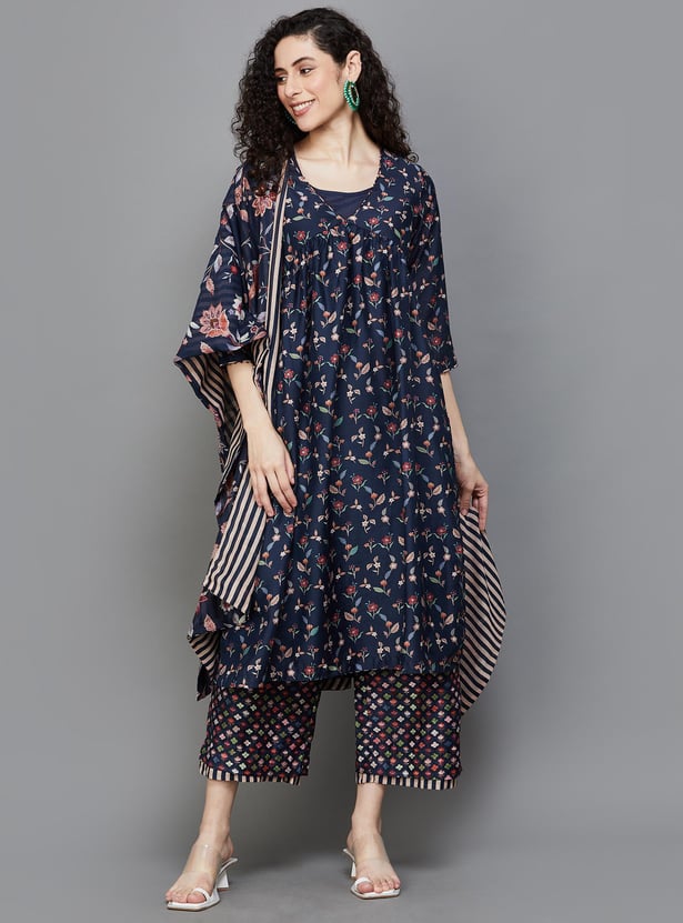 Buy BIBA Women Floral Printed Layered Kurta Set With Inner From BIBA At ...