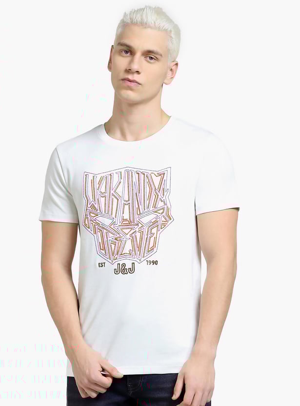 Buy JACK & JONES Men Black Panther Embroidered T-shirt from
