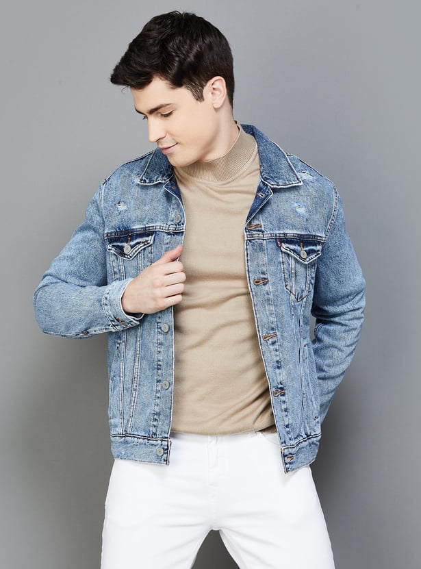 Levi's distressed denim jacket mens best sale