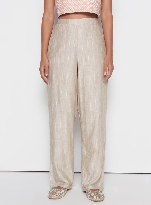 GLOBAL DESI Women Striped Straight Pants