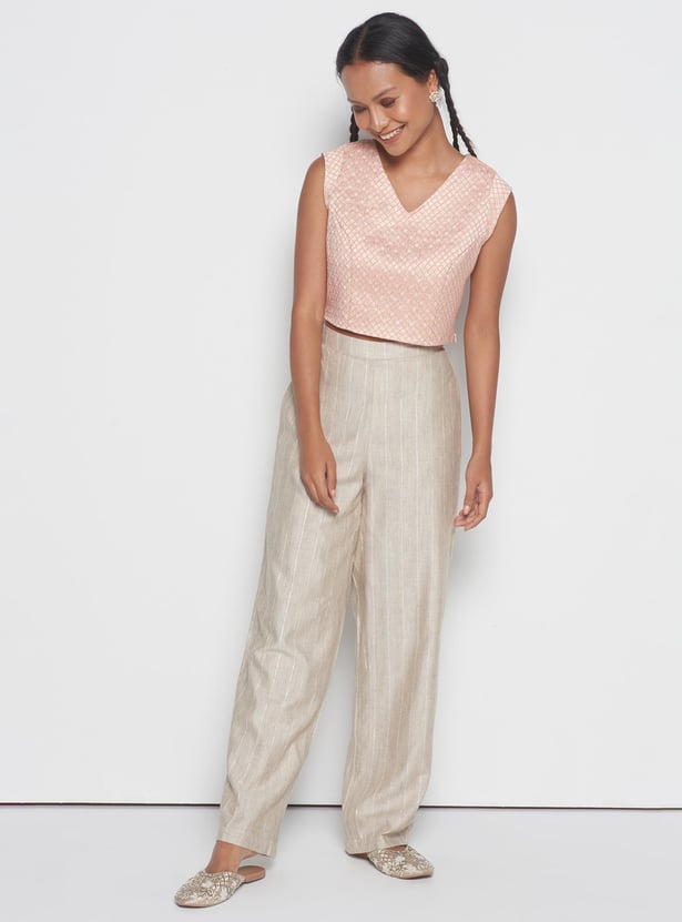 GLOBAL DESI Women Striped Straight Pants