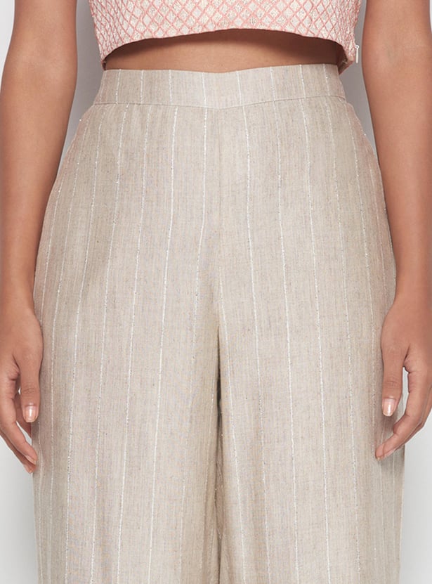 GLOBAL DESI Women Striped Straight Pants