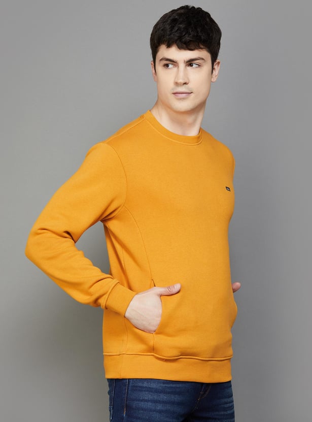 T-BASE Men Solid Crew Neck Sweatshirt