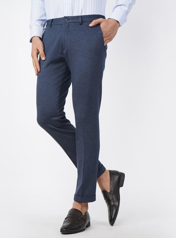 BLACKBERRYS Men Textured Super Slim Fit Formal Trousers
