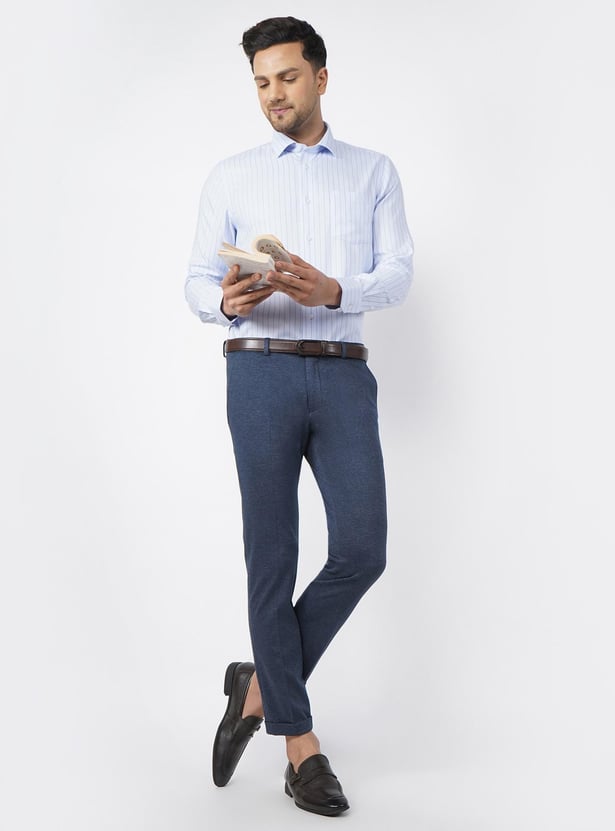BLACKBERRYS Men Textured Super Slim Fit Formal Trousers