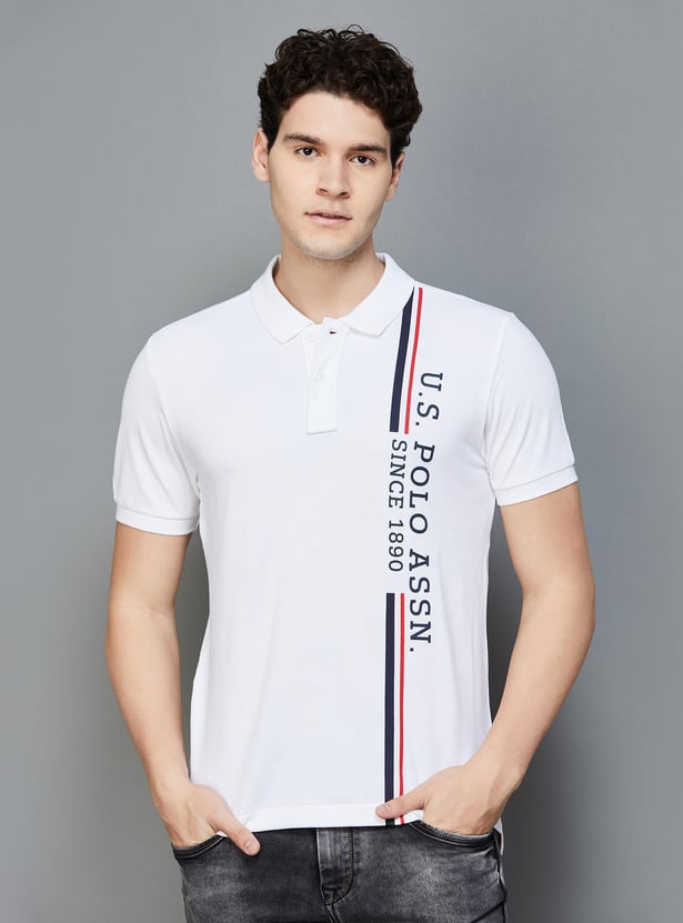 U.S.POLO ASSN. Men Printed Slim Fit Cotton Polo T-shirt