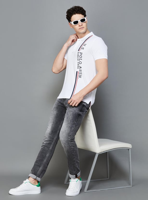 U.S.POLO ASSN. Men Printed Slim Fit Cotton Polo T-shirt