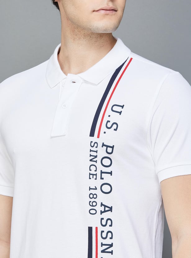 U.S.POLO ASSN. Men Printed Slim Fit Cotton Polo T-shirt