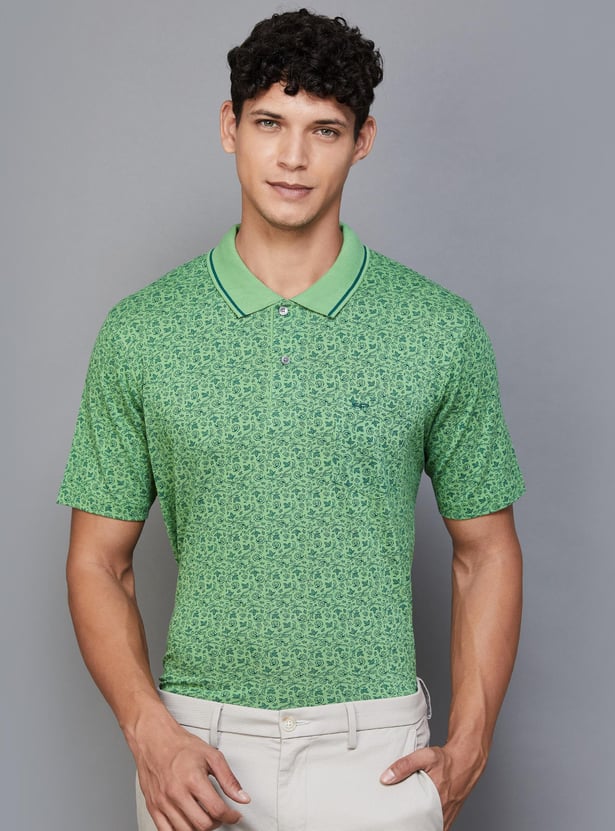 COLORPLUS Men Printed Regular Fit Polo T-shirt