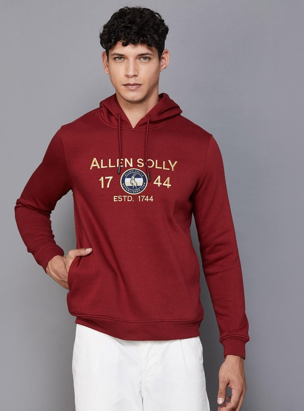 ALLEN SOLLY Men Embroidered Hooded Sweatshirt