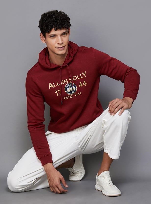 ALLEN SOLLY Men Embroidered Hooded Sweatshirt