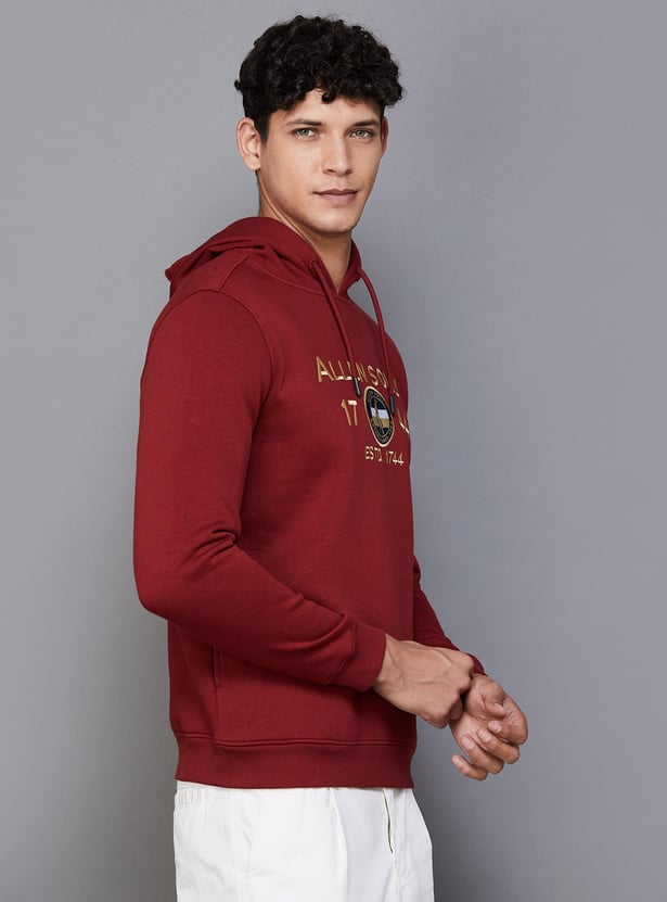 ALLEN SOLLY Men Embroidered Hooded Sweatshirt
