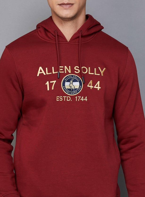 ALLEN SOLLY Men Embroidered Hooded Sweatshirt