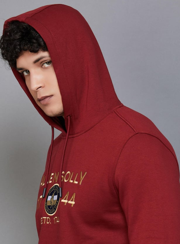 ALLEN SOLLY Men Embroidered Hooded Sweatshirt