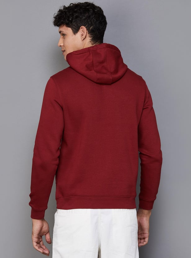 ALLEN SOLLY Men Embroidered Hooded Sweatshirt