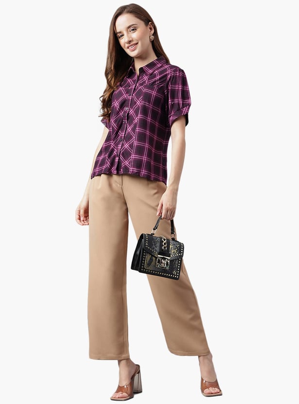 LATIN QUARTERS Women Checked Shirt Style Top