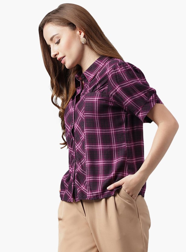 LATIN QUARTERS Women Checked Shirt Style Top