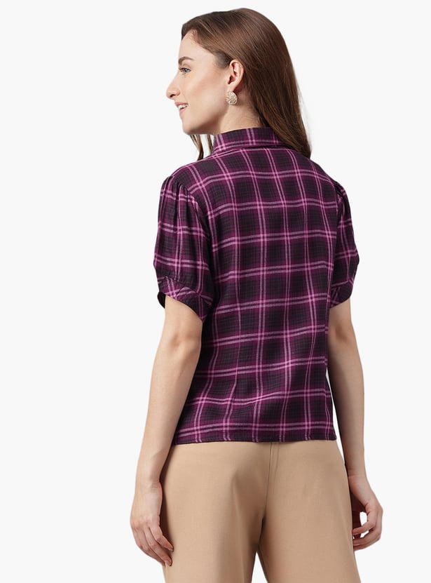 LATIN QUARTERS Women Checked Shirt Style Top
