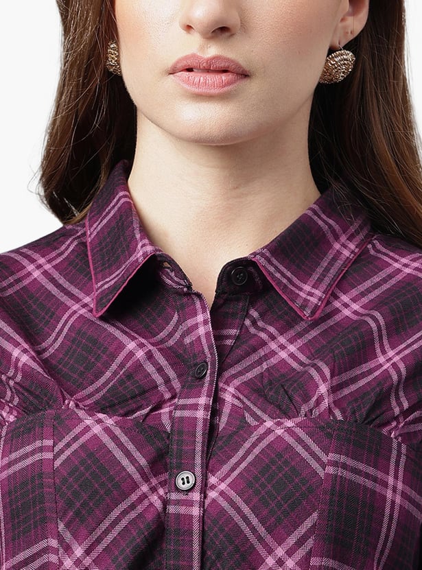 LATIN QUARTERS Women Checked Shirt Style Top