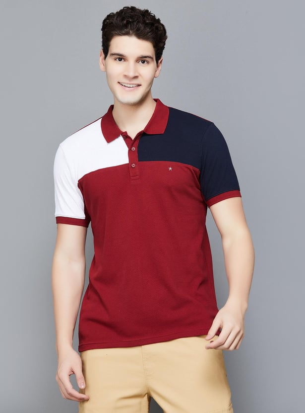 CELIO Men Colourblocked Regular Fit Polo T-shirt