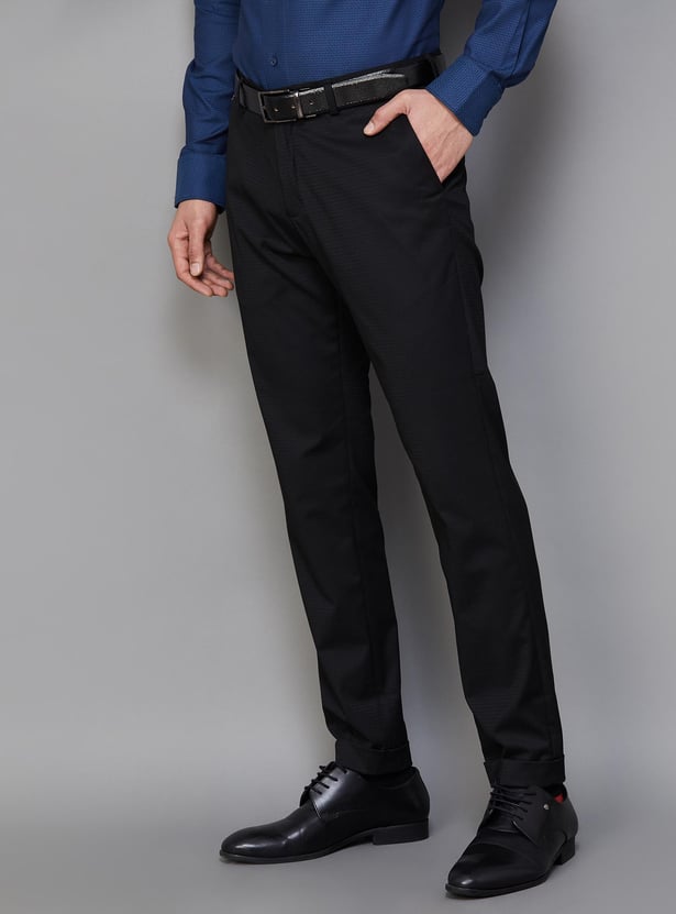 BLACKBERRYS Men Striped Super Slim Fit Formal Trousers