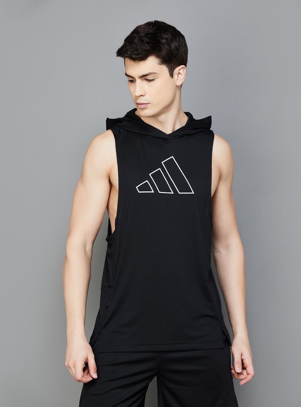 ADIDAS Men Printed Hooded Sports T-shirt