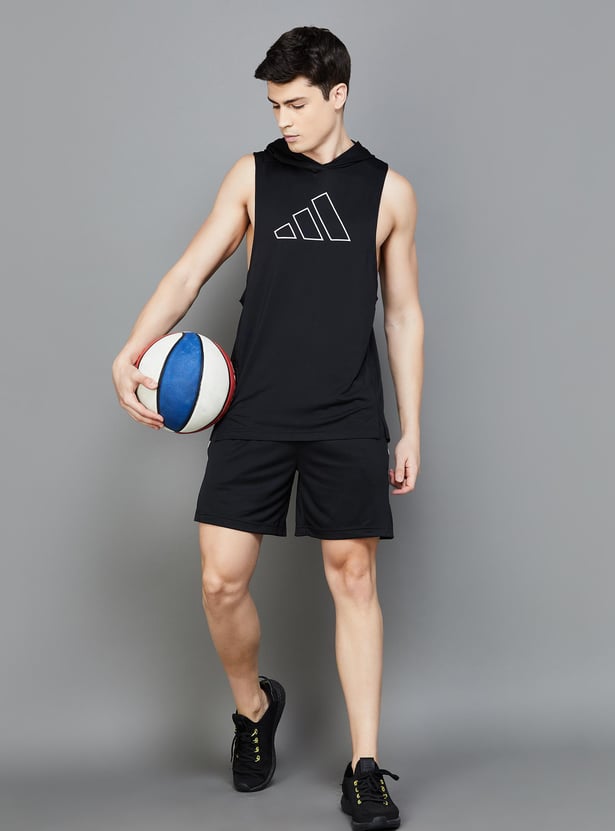 ADIDAS Men Printed Hooded Sports T-shirt