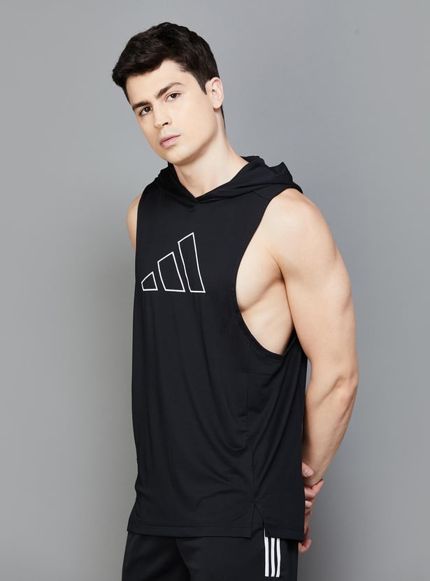 ADIDAS Men Printed Hooded Sports T-shirt