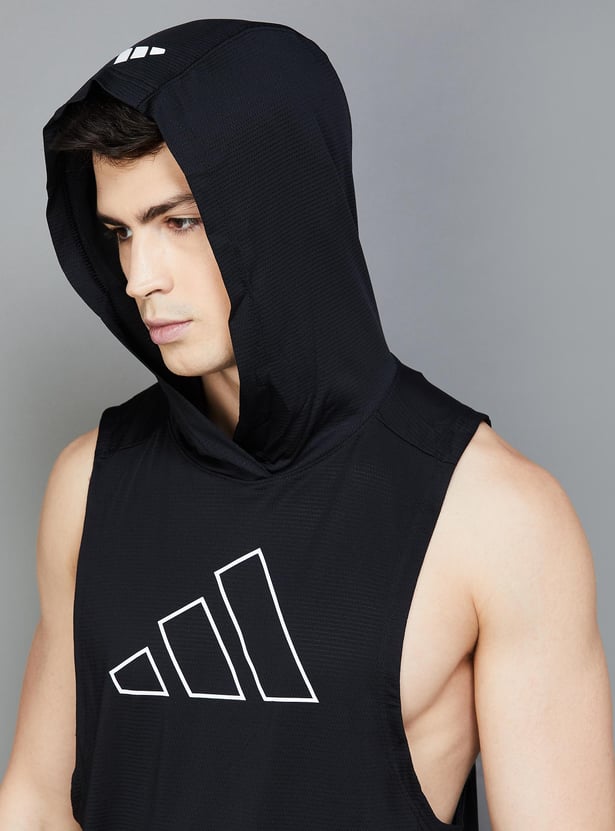 ADIDAS Men Printed Hooded Sports T-shirt