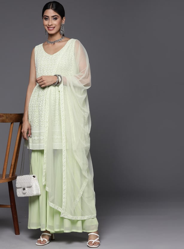 LIBAS Women Embroidered A-line Kurta Set