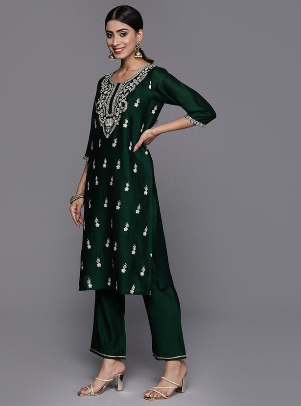 LIBAS Women Embroidered Straight Kurta Set