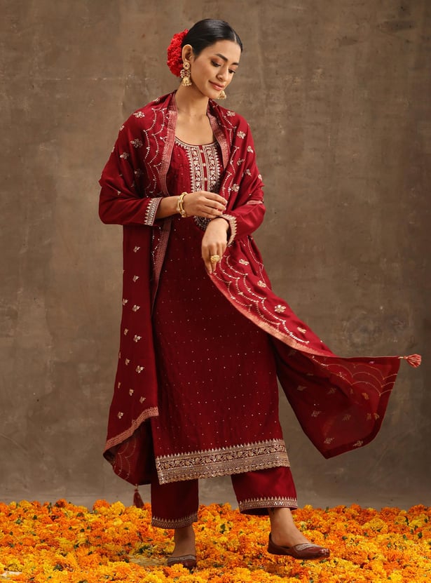 LIBAS Women Embroidered Straight Kurta Set
