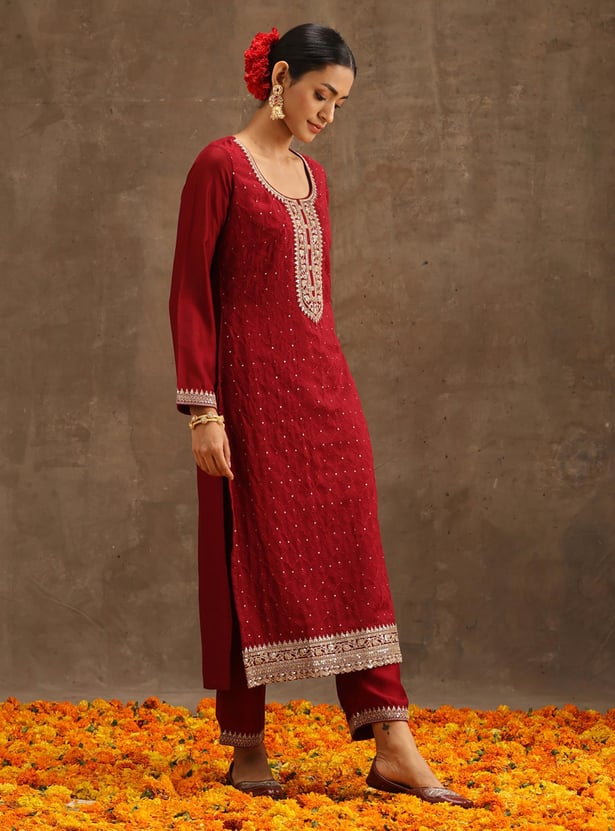 LIBAS Women Embroidered Straight Kurta Set