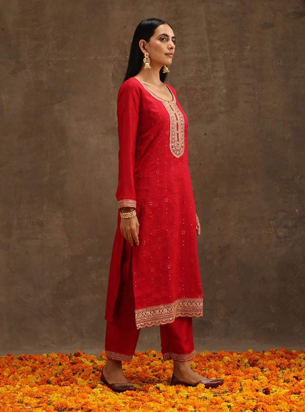 LIBAS Women Embroidered Straight Kurta Set