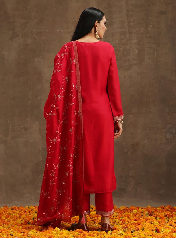 LIBAS Women Embroidered Straight Kurta Set